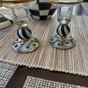 Mackenzie Childs Small Tango Candle Holders with Gold Accents